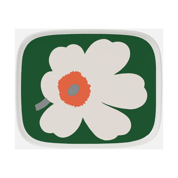 Unikko 60 year anniversary plate 12x15 cm, White-green-orange Marimekko