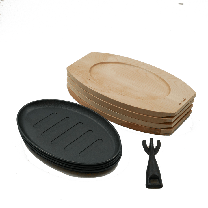 Cast iron plate with coaster 4-pack & Fork, Wood-cast iron Nordwik