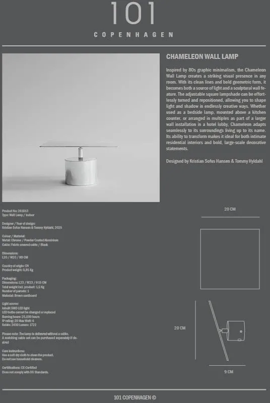 Chameleon wall lamp, Chrome 101 Copenhagen