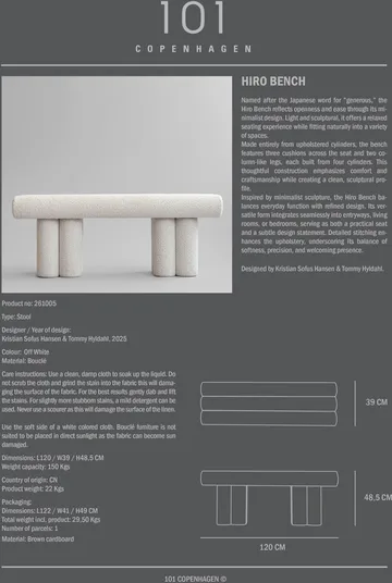 Hiro bench with seat - Off white - 101 Copenhagen