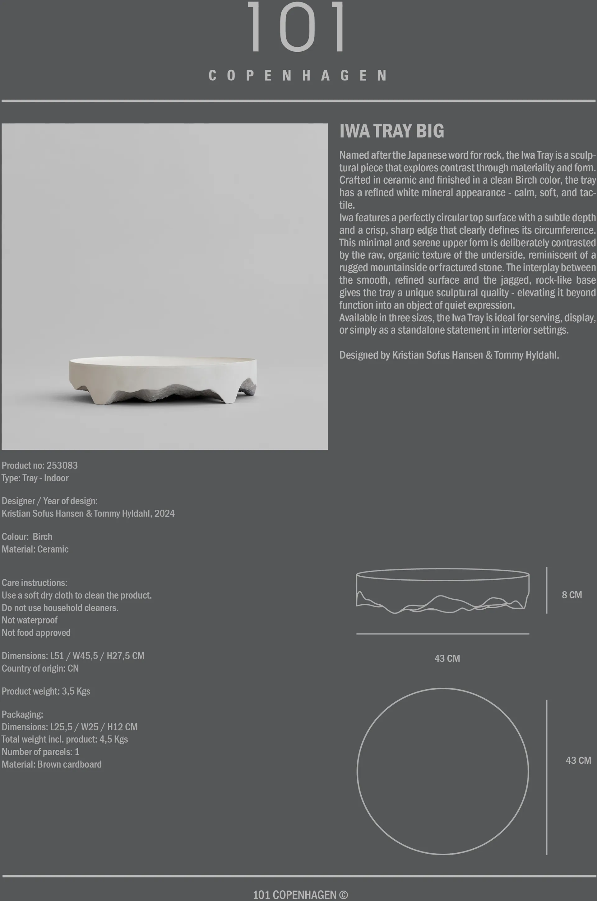 Iwa decorative tray, Birch, Ø43 101 Copenhagen