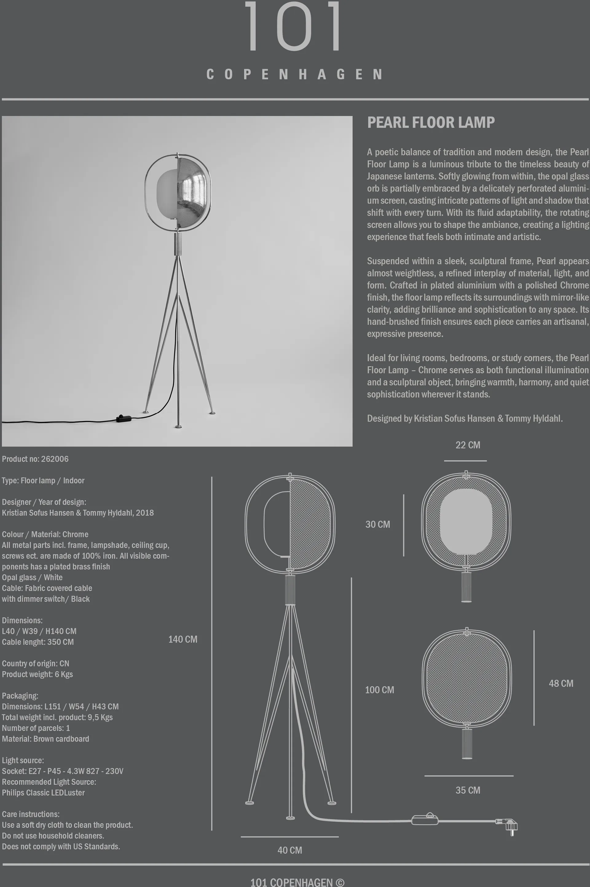 Pearl floor lamp, Chrome 101 Copenhagen