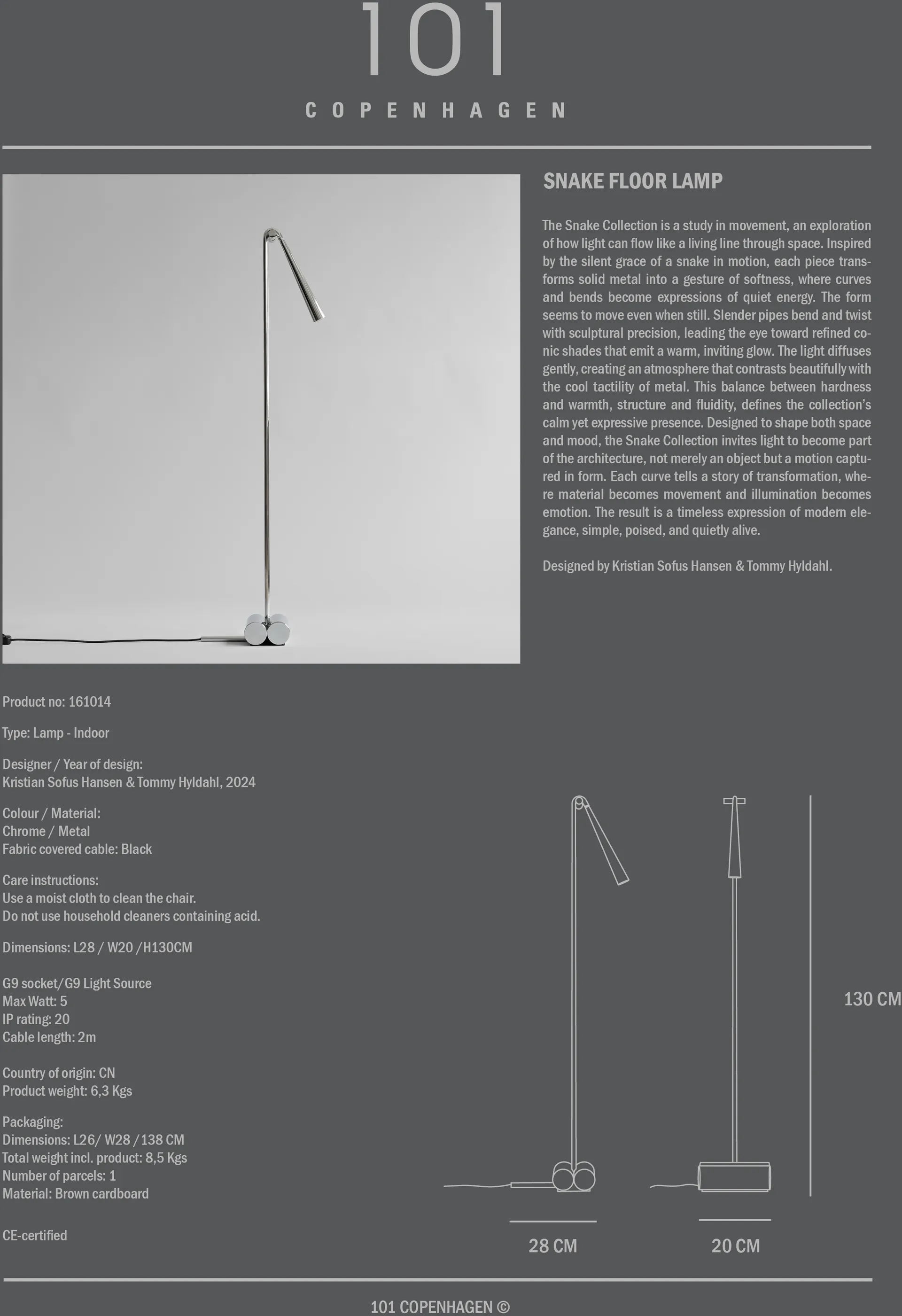 Snake floor lamp, Chrome 101 Copenhagen