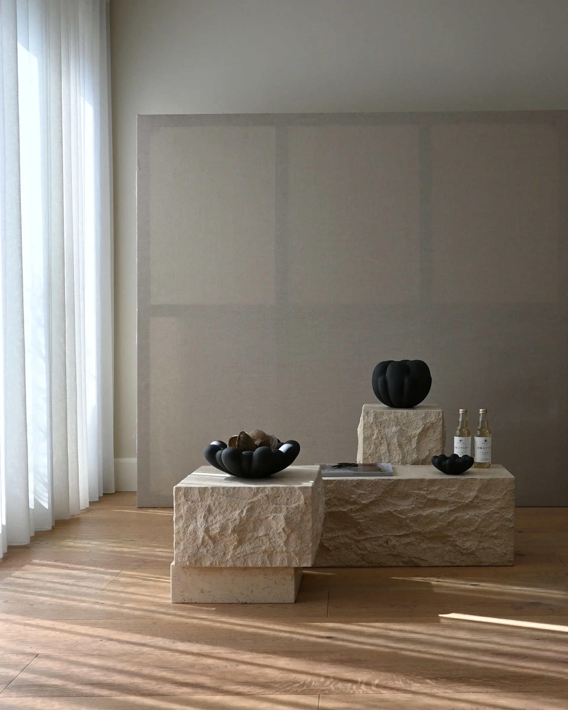 Temple side table low 42x40 cm, Chrome-limestone 101 Copenhagen