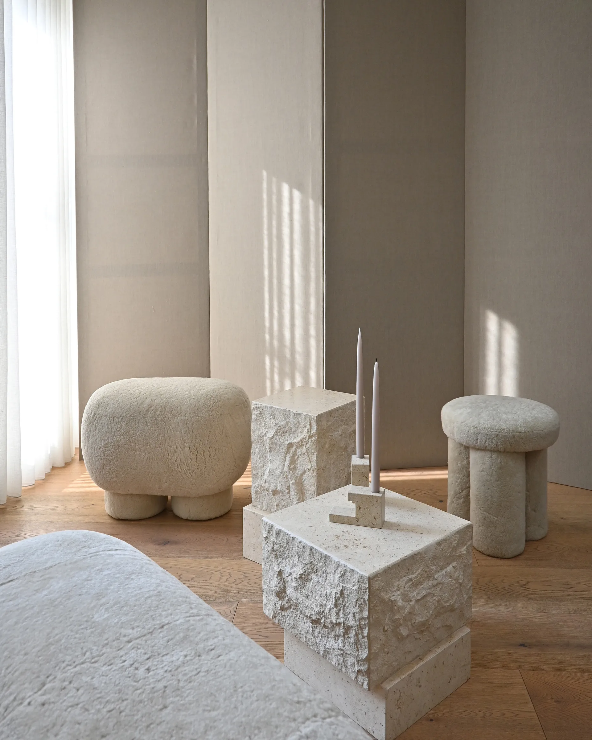 Temple side table low 42x40 cm, Chrome-limestone 101 Copenhagen