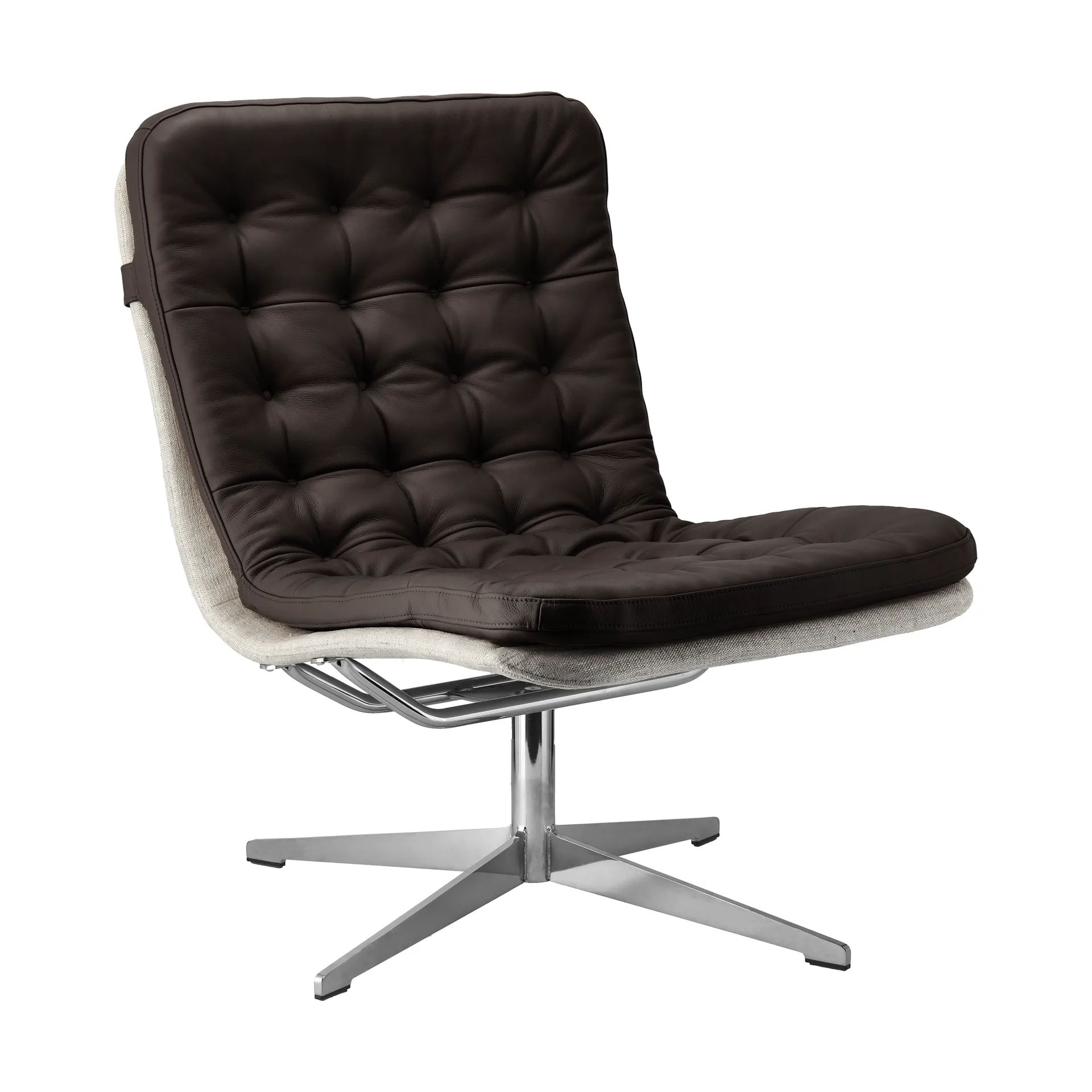 Loholm armchair with swivel function, Dark brown leather-Bern Beige 0341 1898