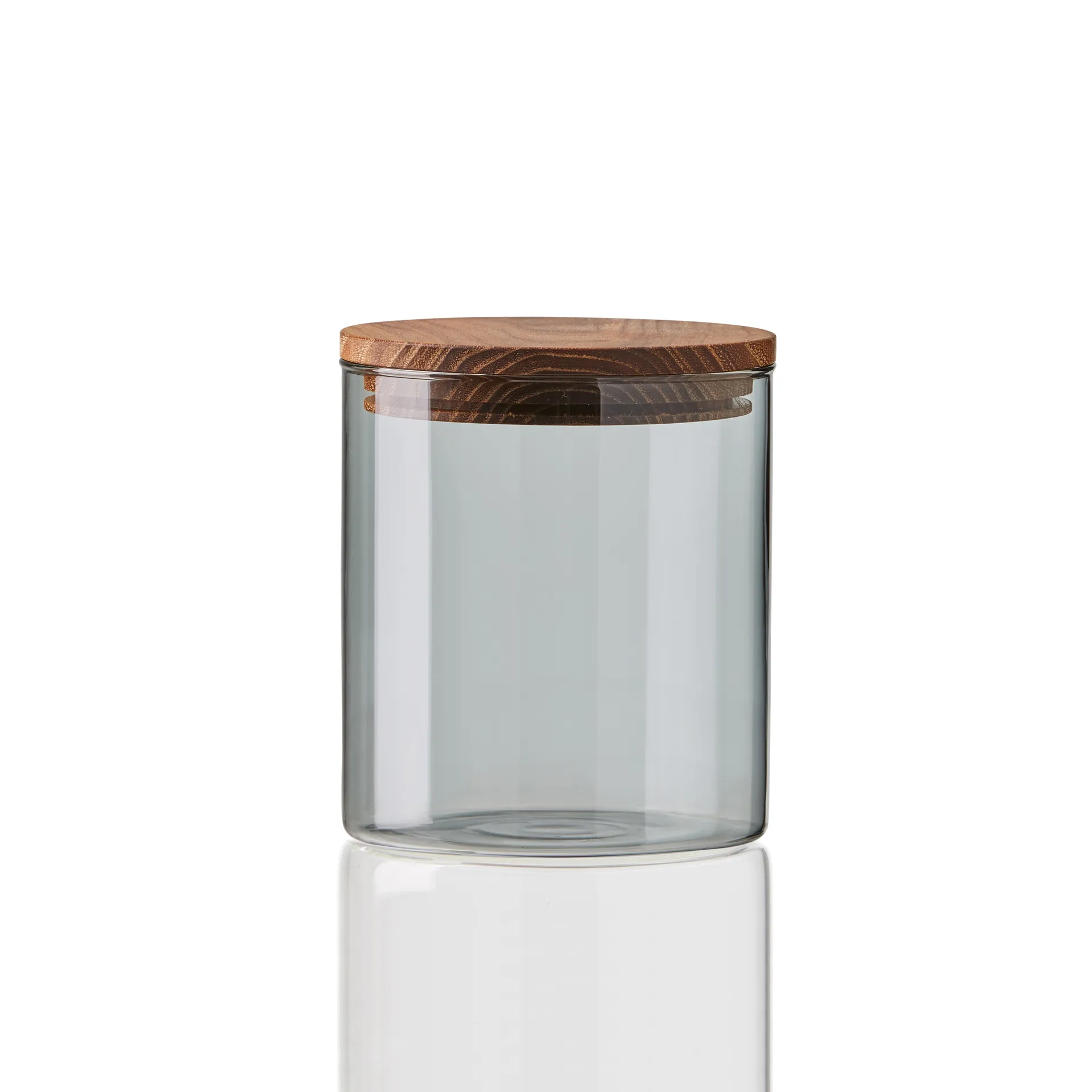 Raw glass jar smoke with wooden lid, small Aida
