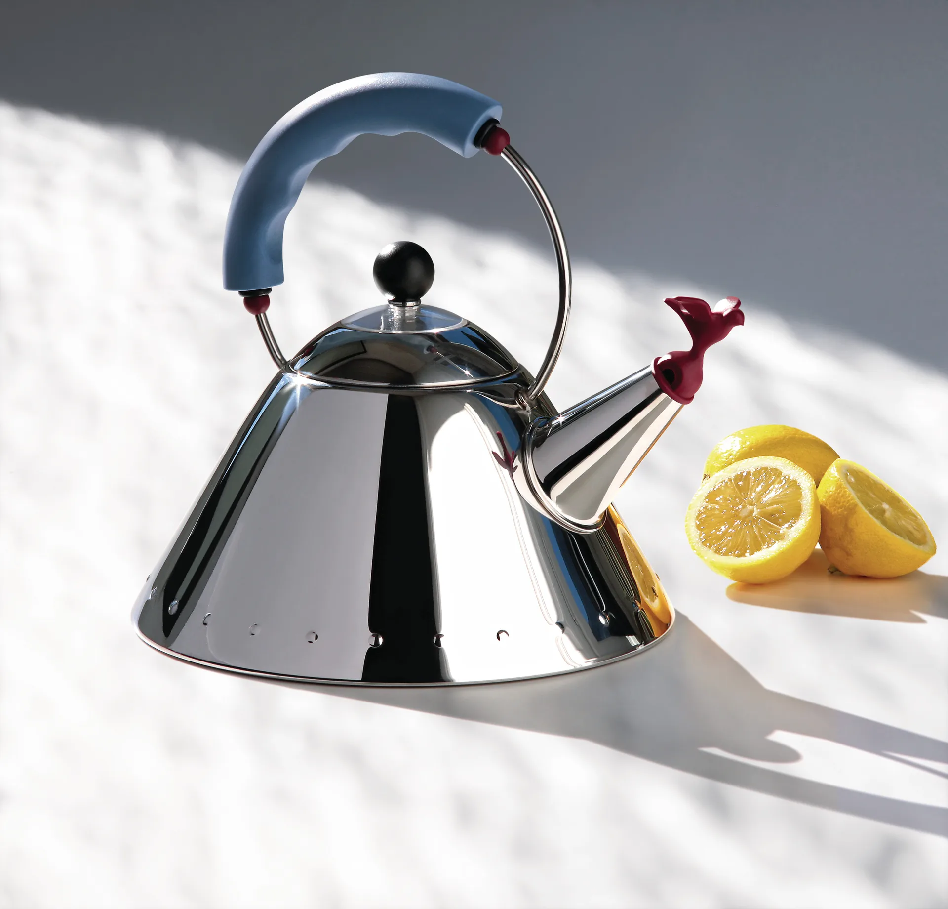 Alessi 9093 kettle, Light blue-bird Alessi