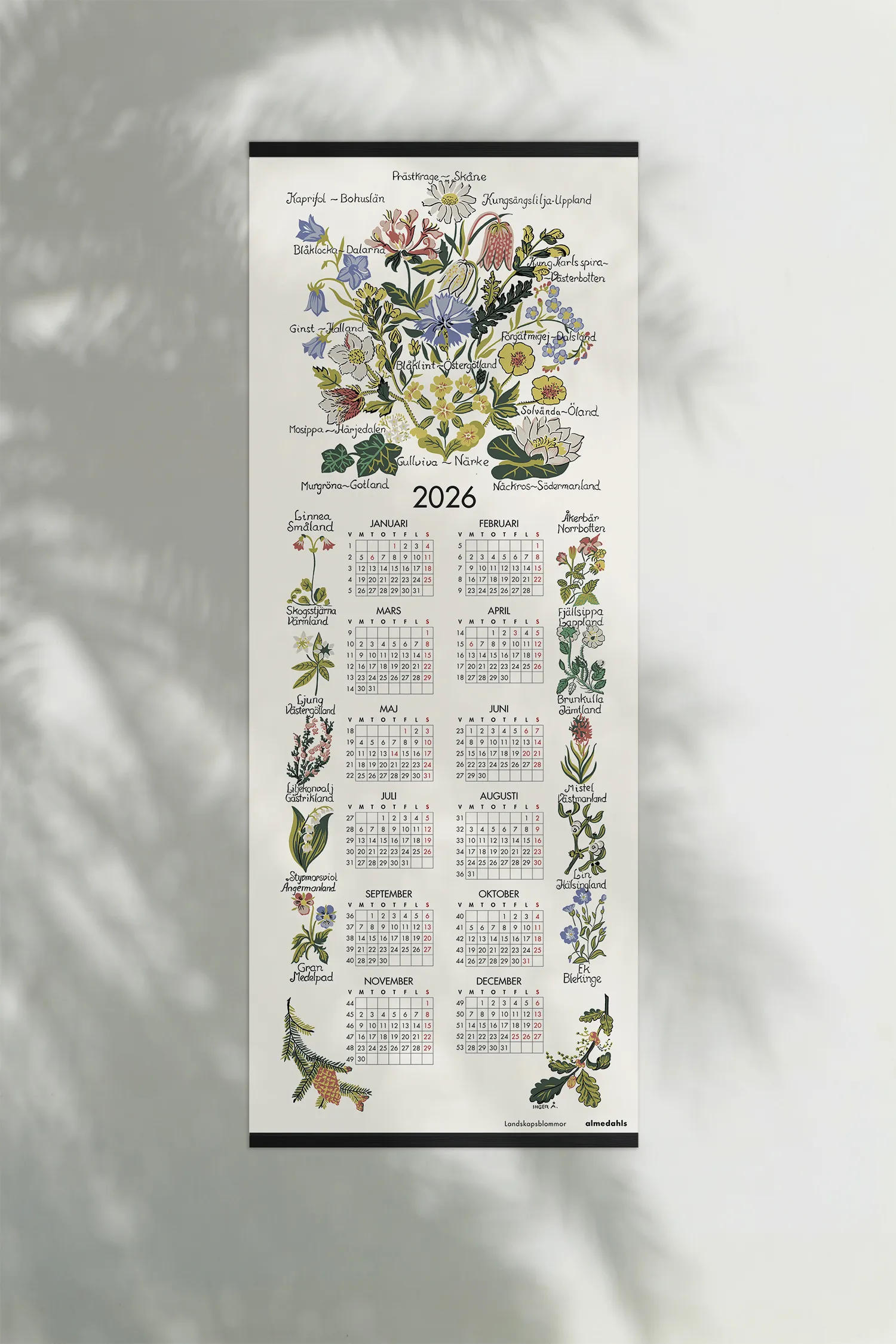 Landscape Flowers calendar 2026, 35x90 cm Almedahls