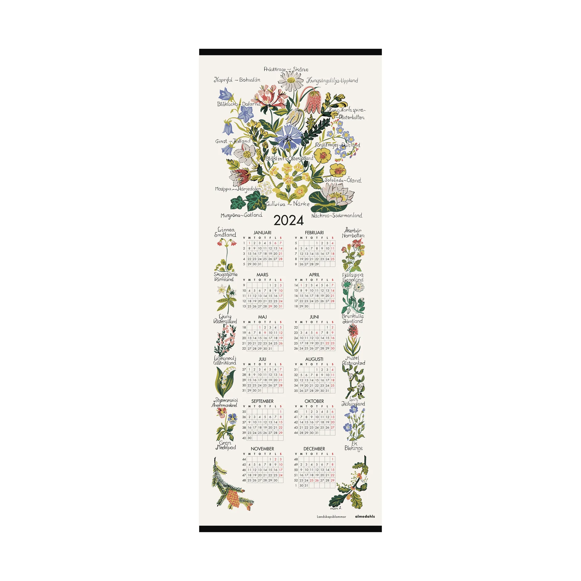 Landskapsblommor calender 2024, 35x90 cm Almedahls