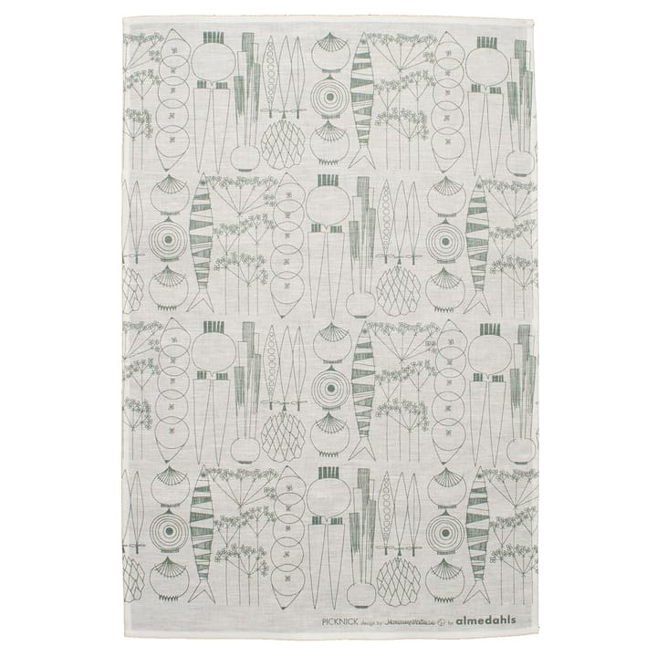 Picknick kitchen towel, white-green-grey Almedahls