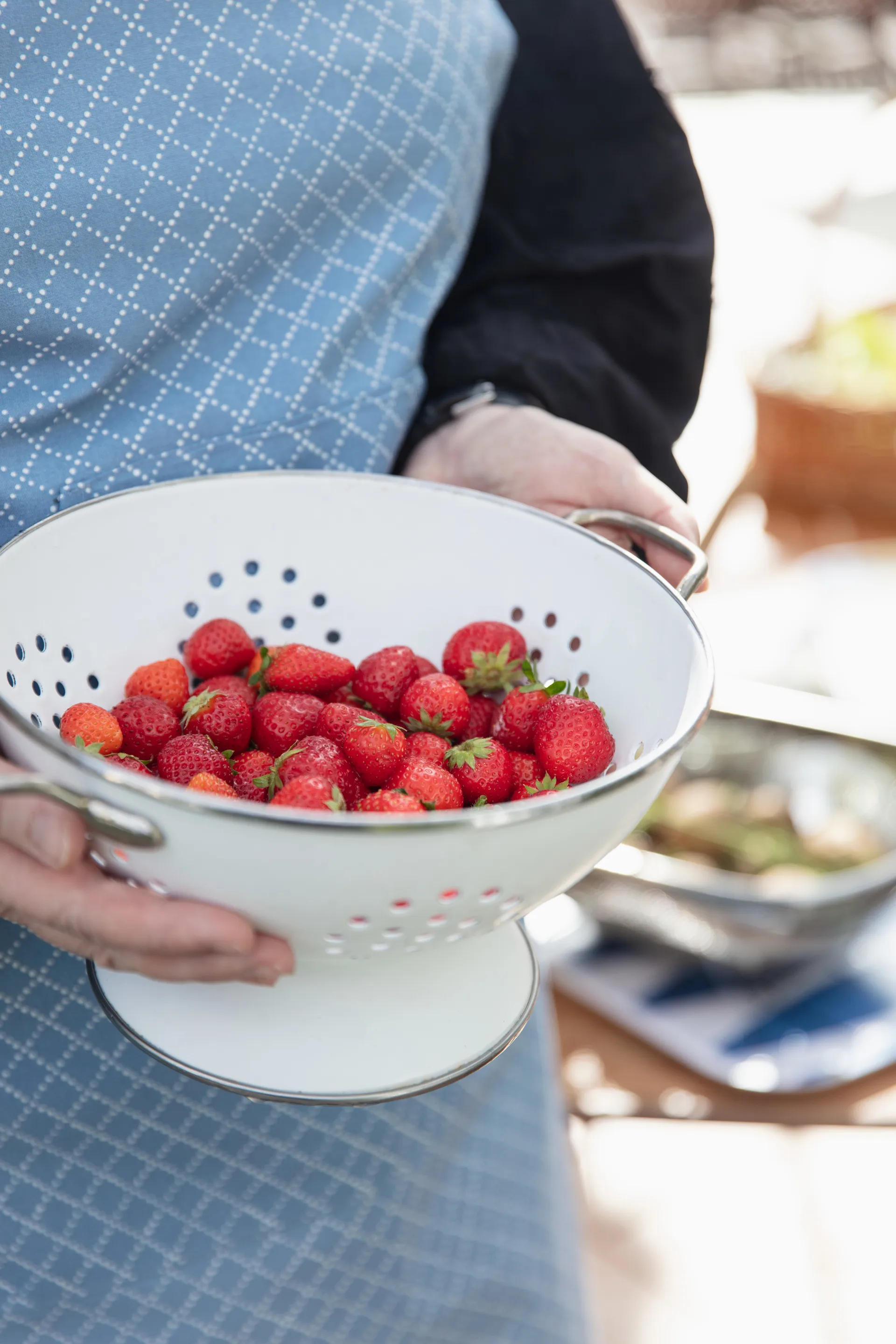 Polka dot apron, Blue Almedahls