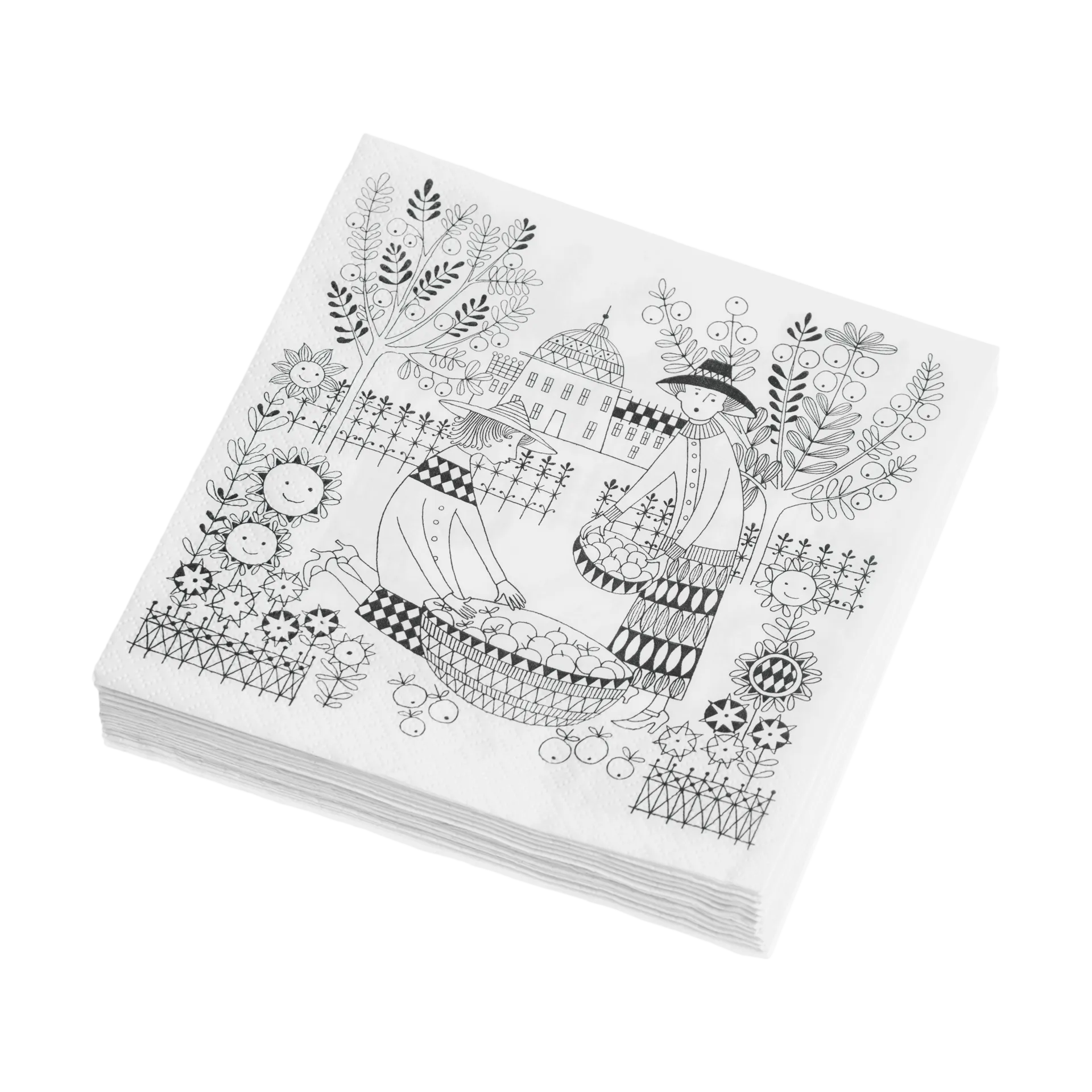 Emilia paper napkins 33x33 cm 20-pack, Black-white Arabia
