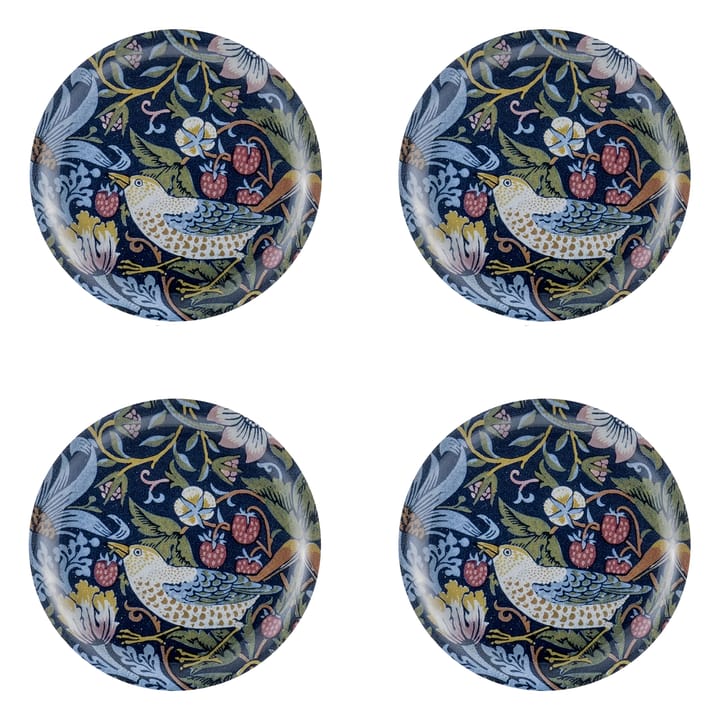 Strawberry Thief glass coaster 4-pack - Ø 11 cm - Åry Home