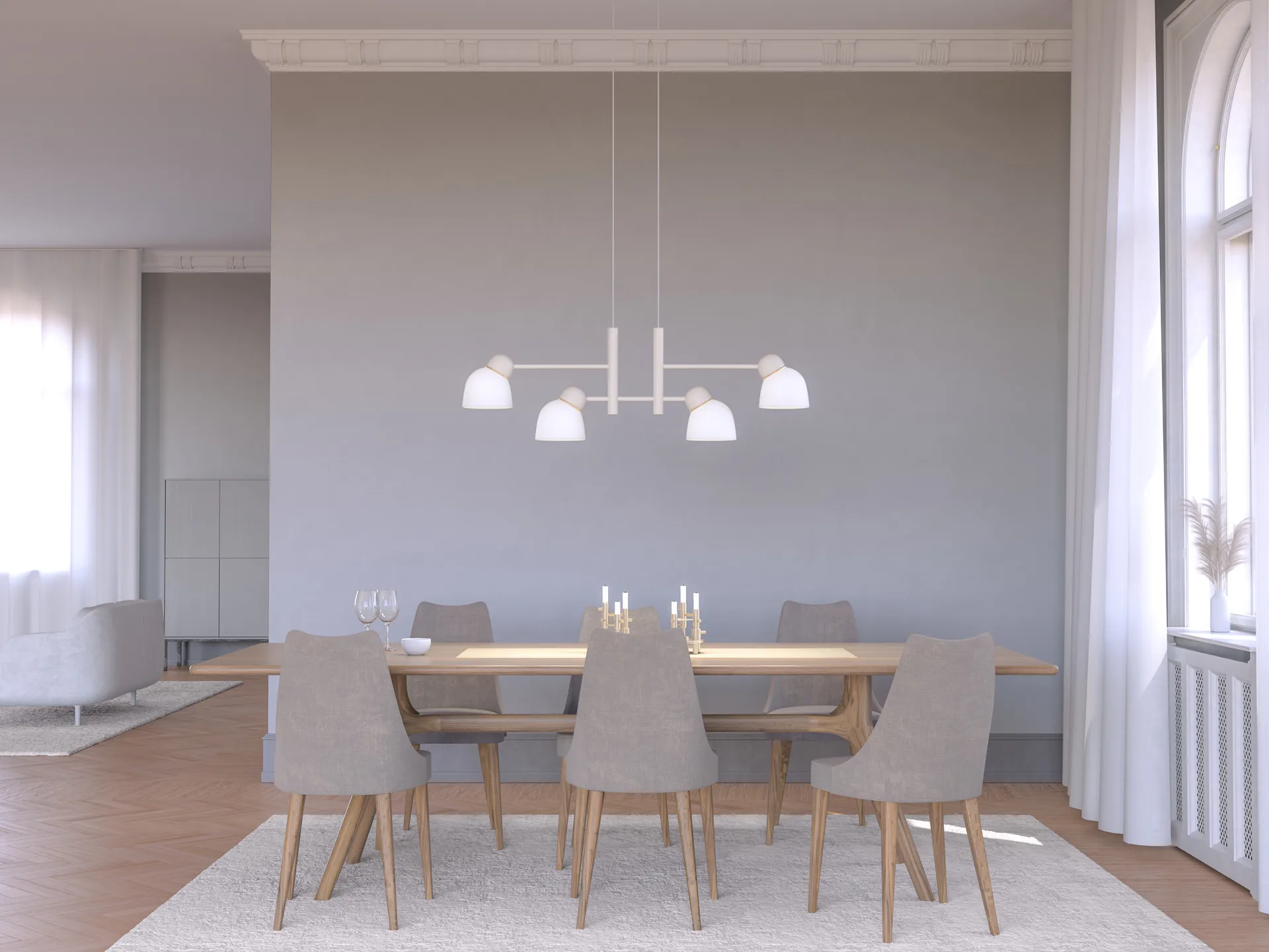 Bird pendant 119.3 cm, Sand-brass-opal glass Belid