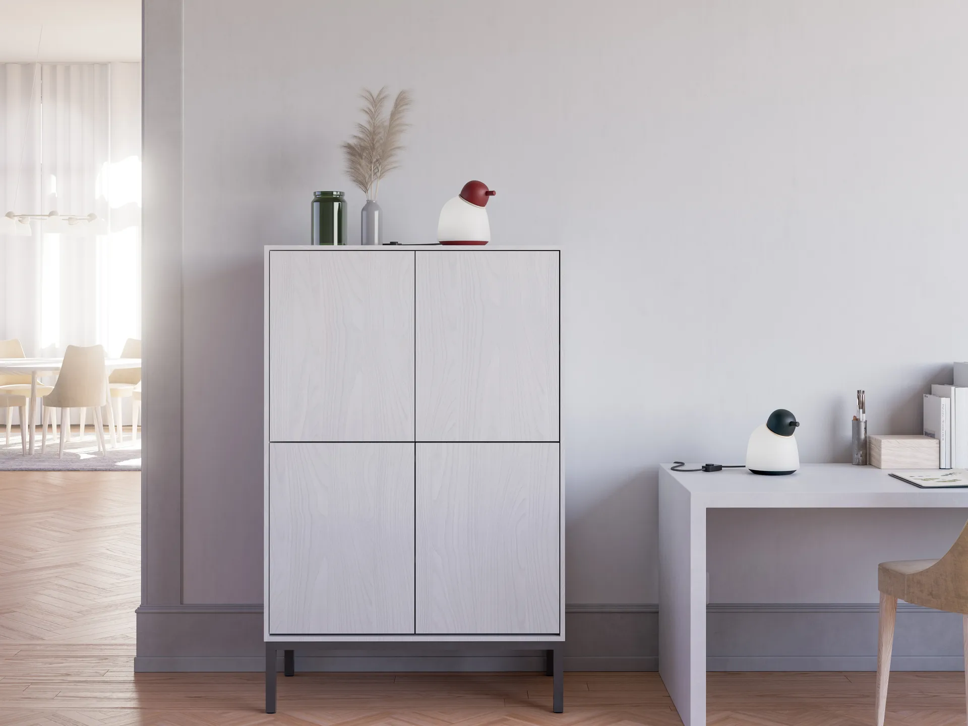 Bird table lamp 21.5 cm, Black-brass-opal glass Belid