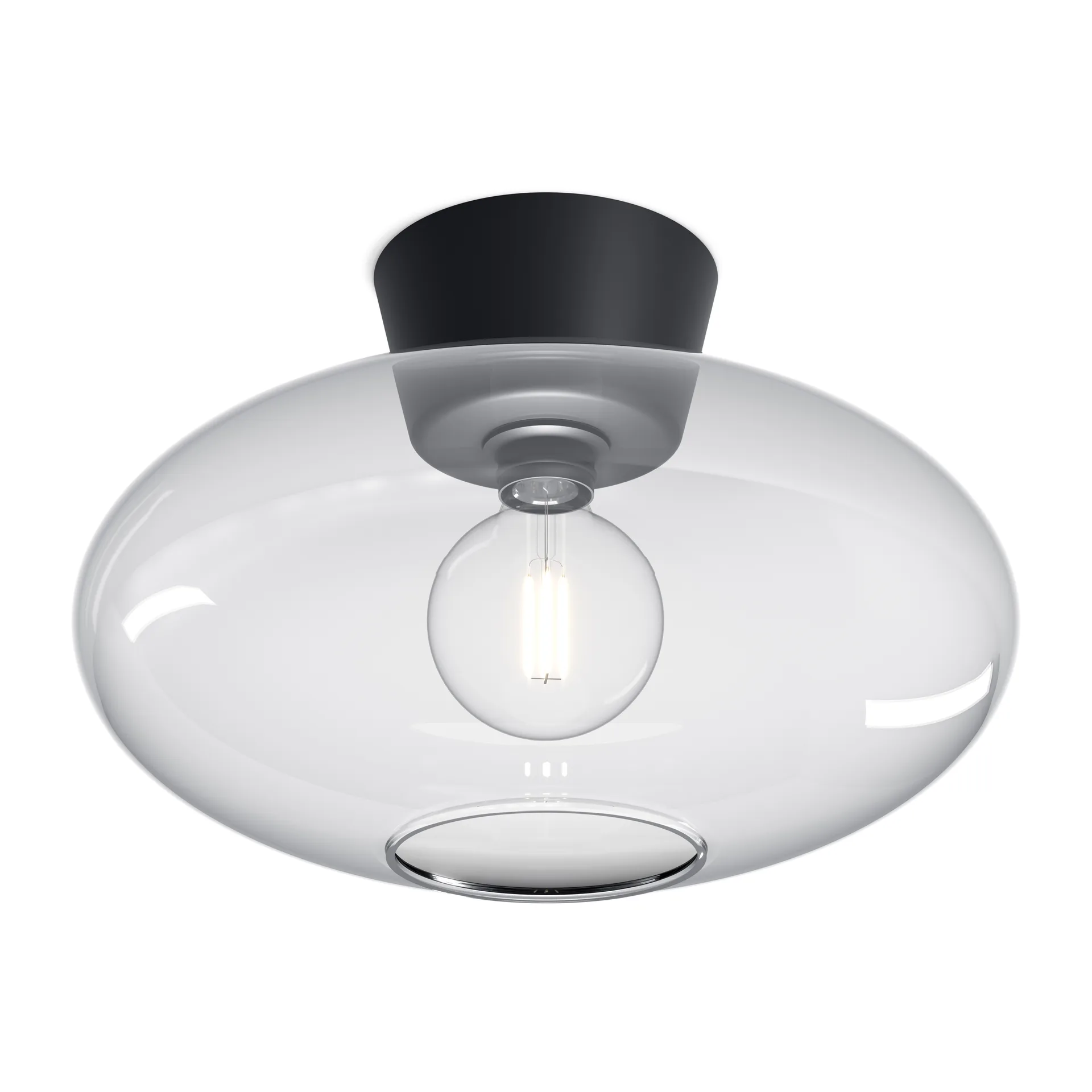 Bullo ceiling lamp XL clear glass Ø38 cm, Matte black Belid
