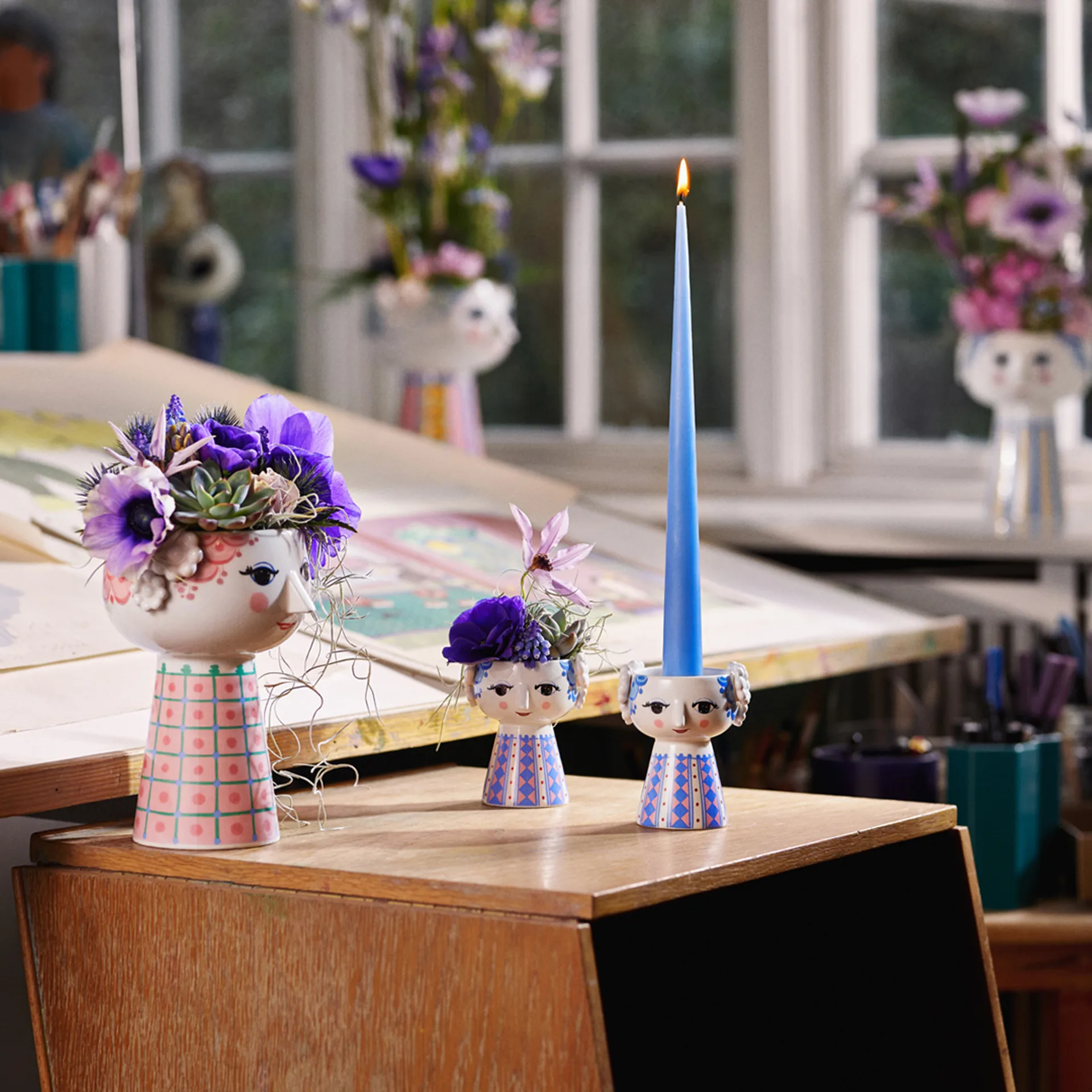 Eva candlestick 9,5 cm, Dark blue Bjørn Wiinblad