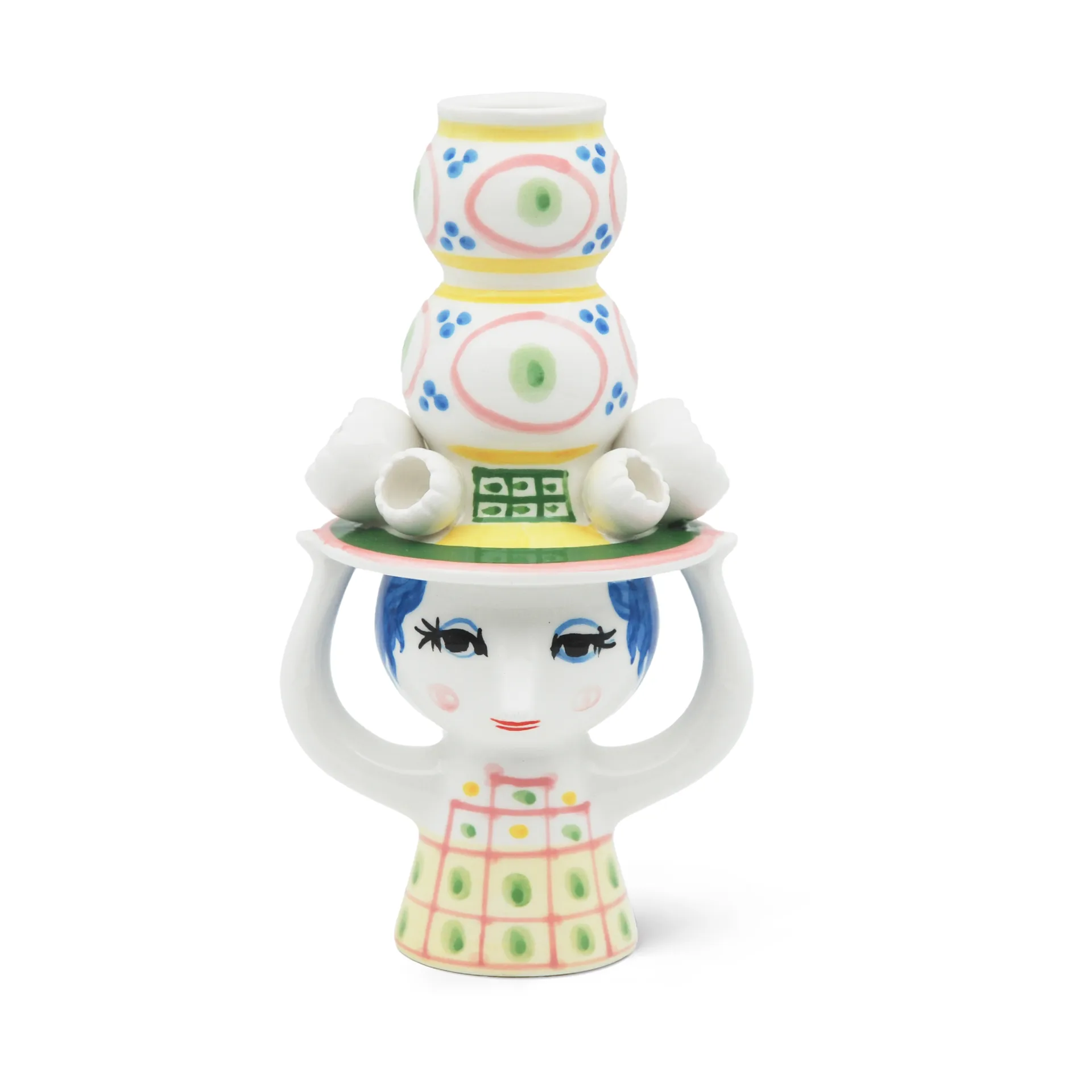 Lady with hat candle holder H16 cm, Pink Bjørn Wiinblad