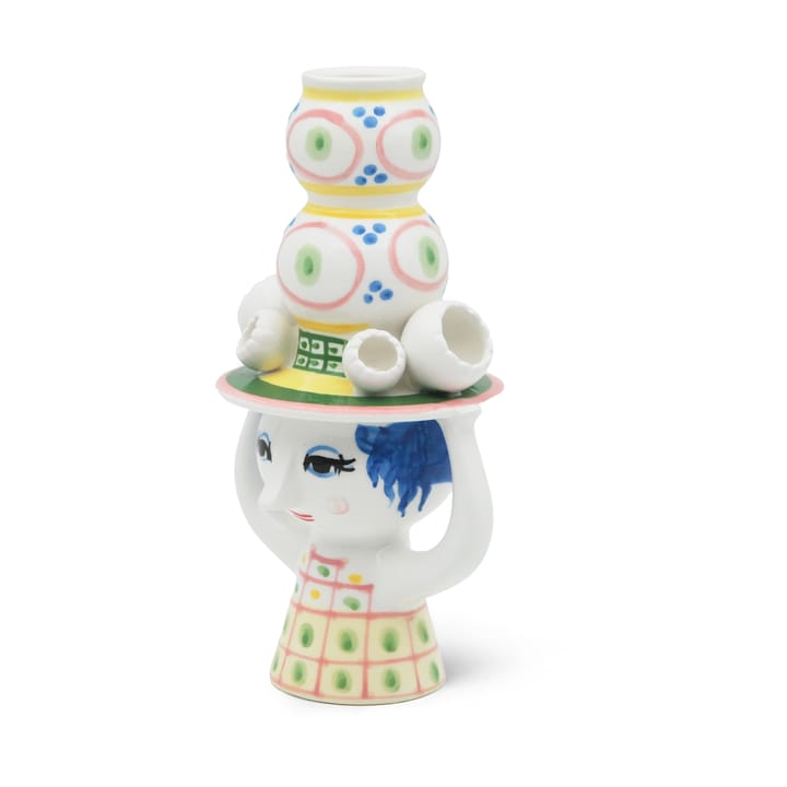 Lady with hat candle holder H16 cm, Pink Bjørn Wiinblad
