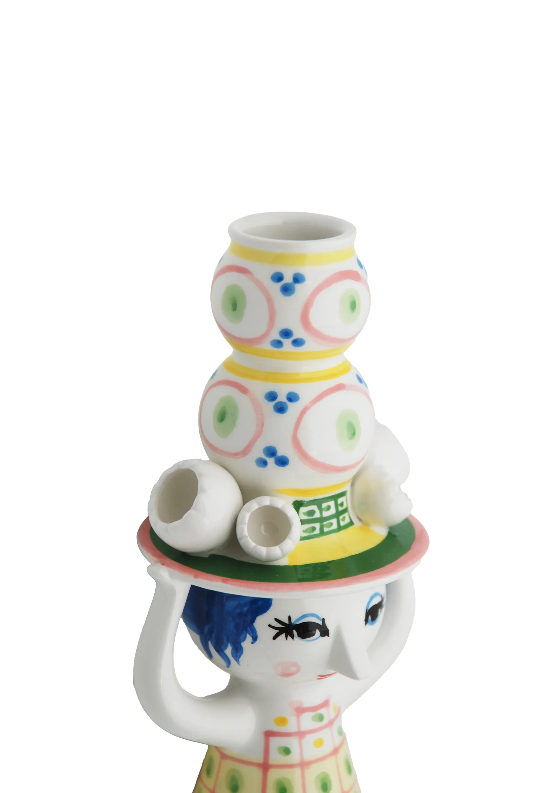 Lady with hat candle holder H16 cm, Pink Bjørn Wiinblad