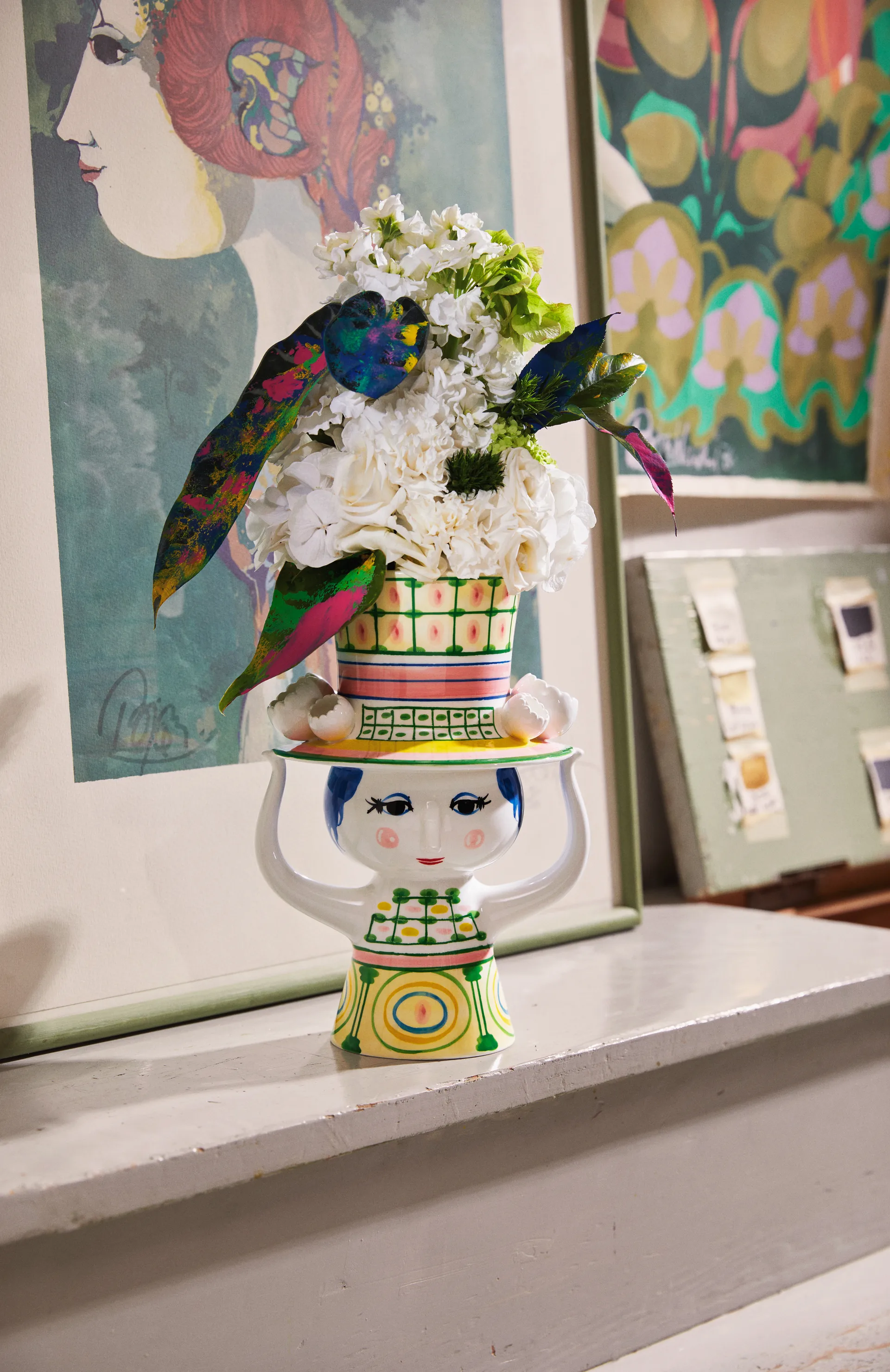 Lady with hat vase H24.5 cm, Green Bjørn Wiinblad