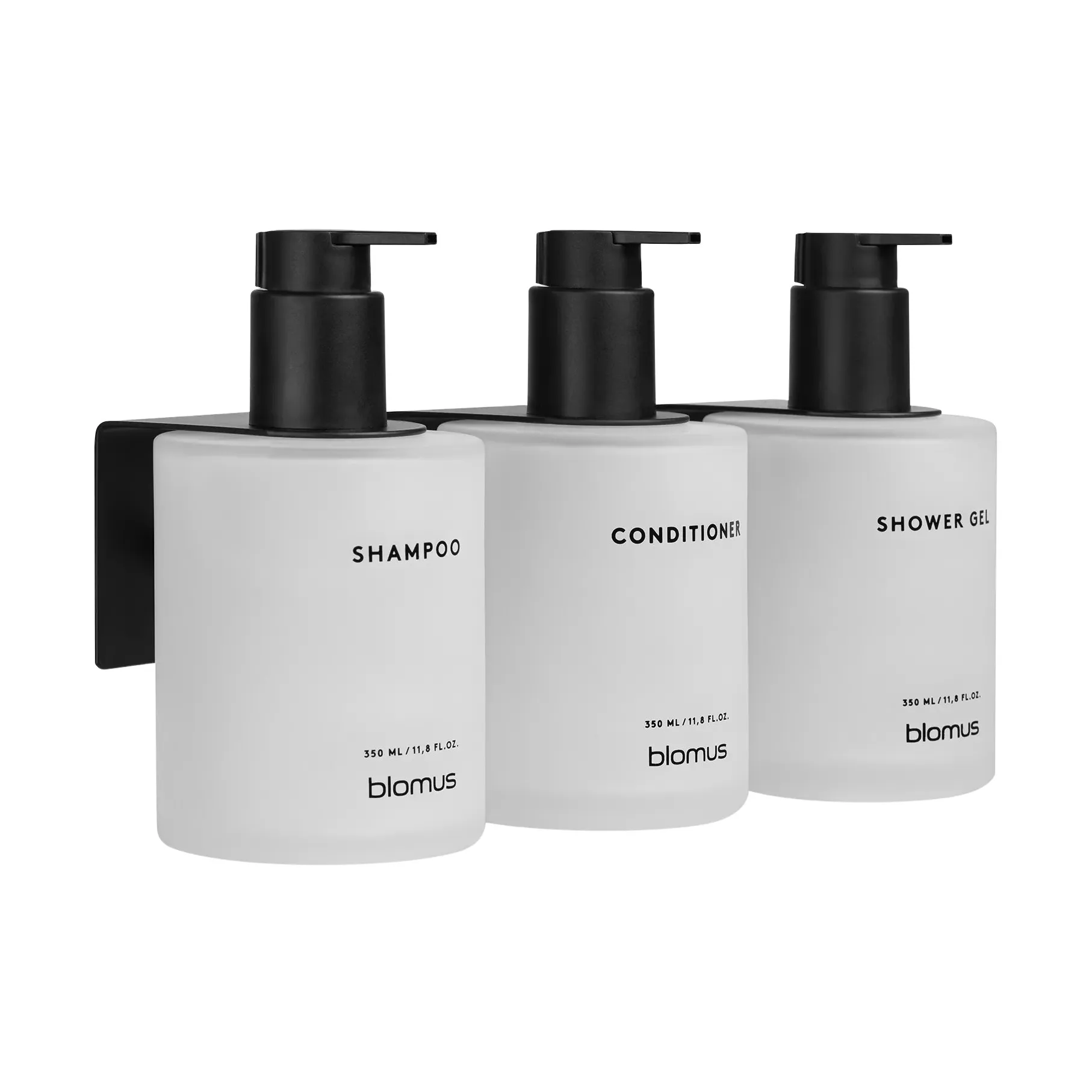 Kirei glass bottles incl. wall holder, 3-pack, White, glue-mounted blomus