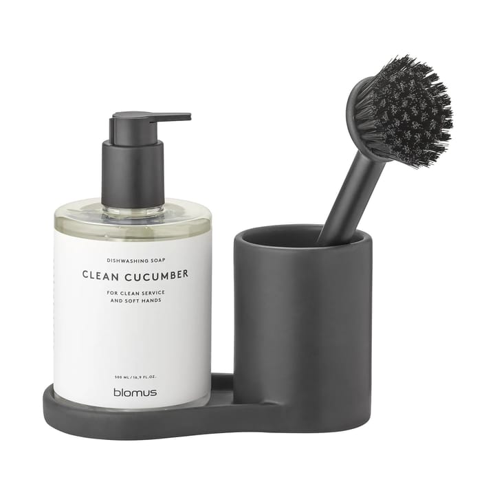 Piro dish brush and soap holder, Black blomus