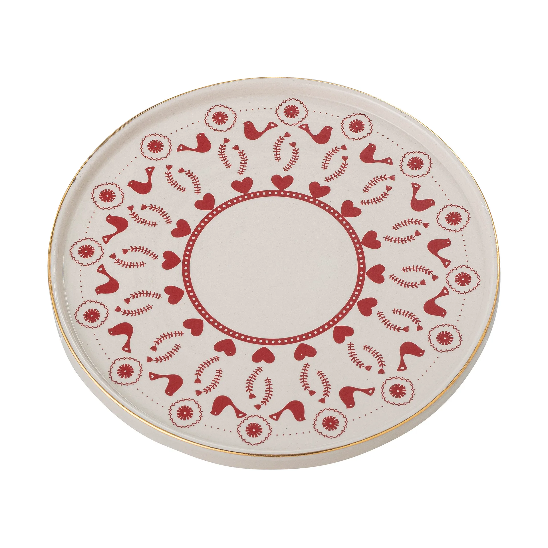 Jolly stoneware cake plate Ø26 cm, White-red Bloomingville