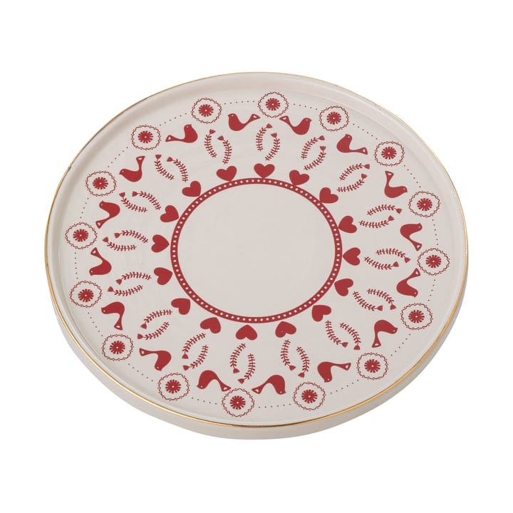 Jolly stoneware cake plate Ø26 cm, White-red Bloomingville