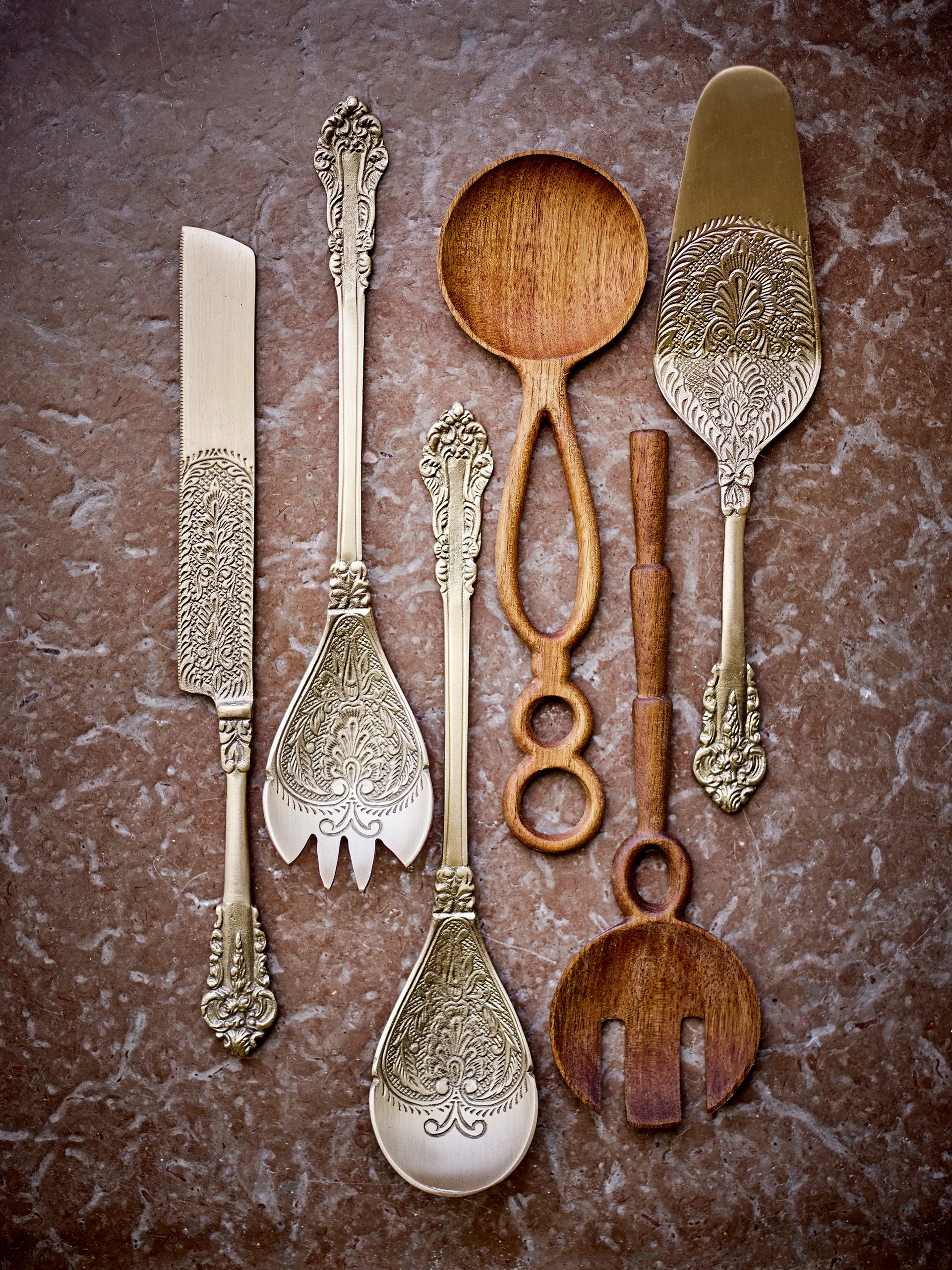 Kalima salad servers 2 pieces, Brass Bloomingville