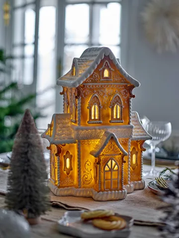 Kevin decorative house with light - Brown, 37 cm - Bloomingville