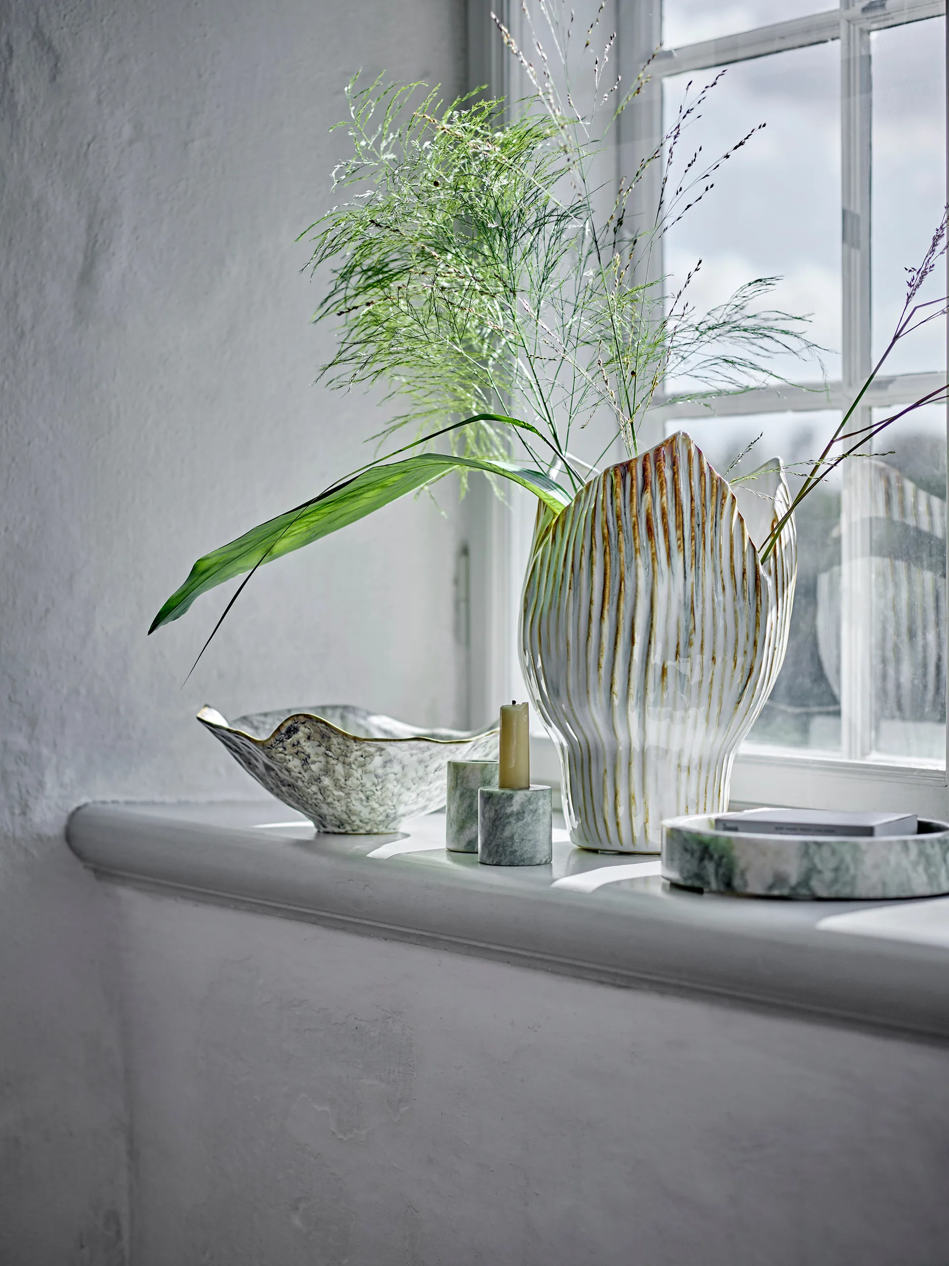 Kokoro candle holder 2 parts, Green marble Bloomingville