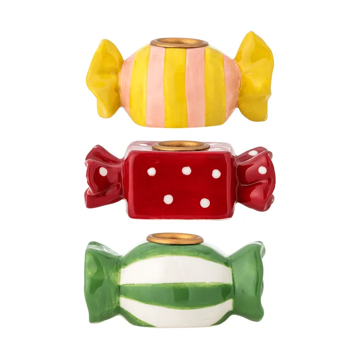 Leiano ljusstake - Yellow-red-green, 3 pieces, 10 cm - Bloomingville