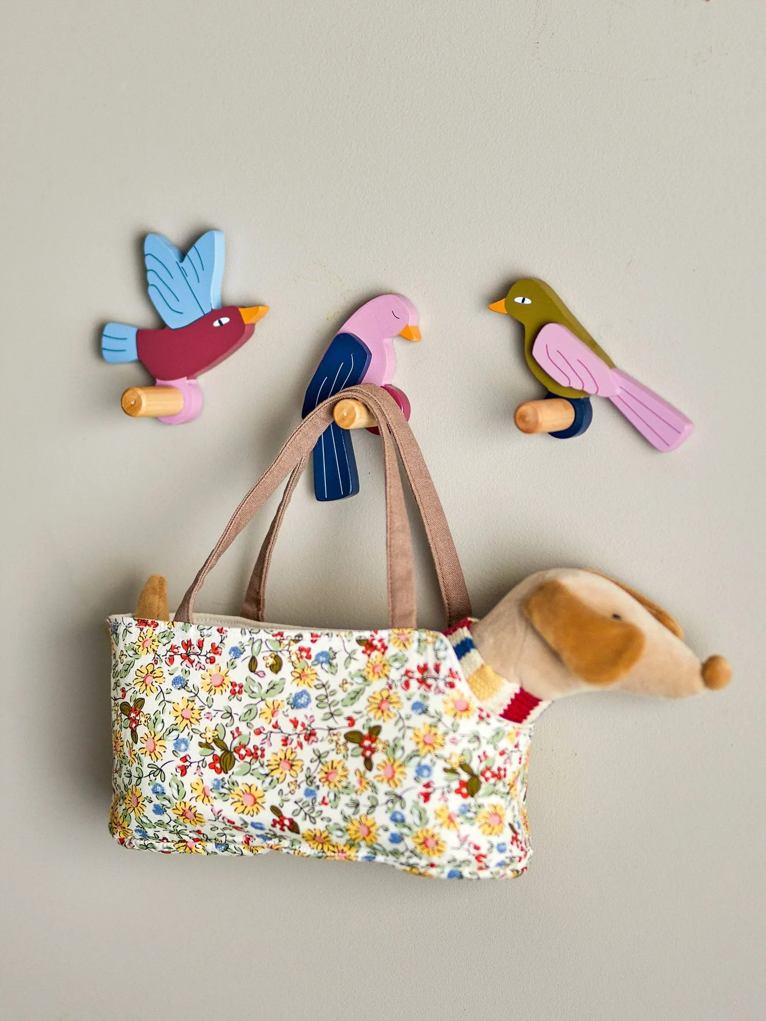 Lewi hook 3 pieces, Birds, blue-pink Bloomingville