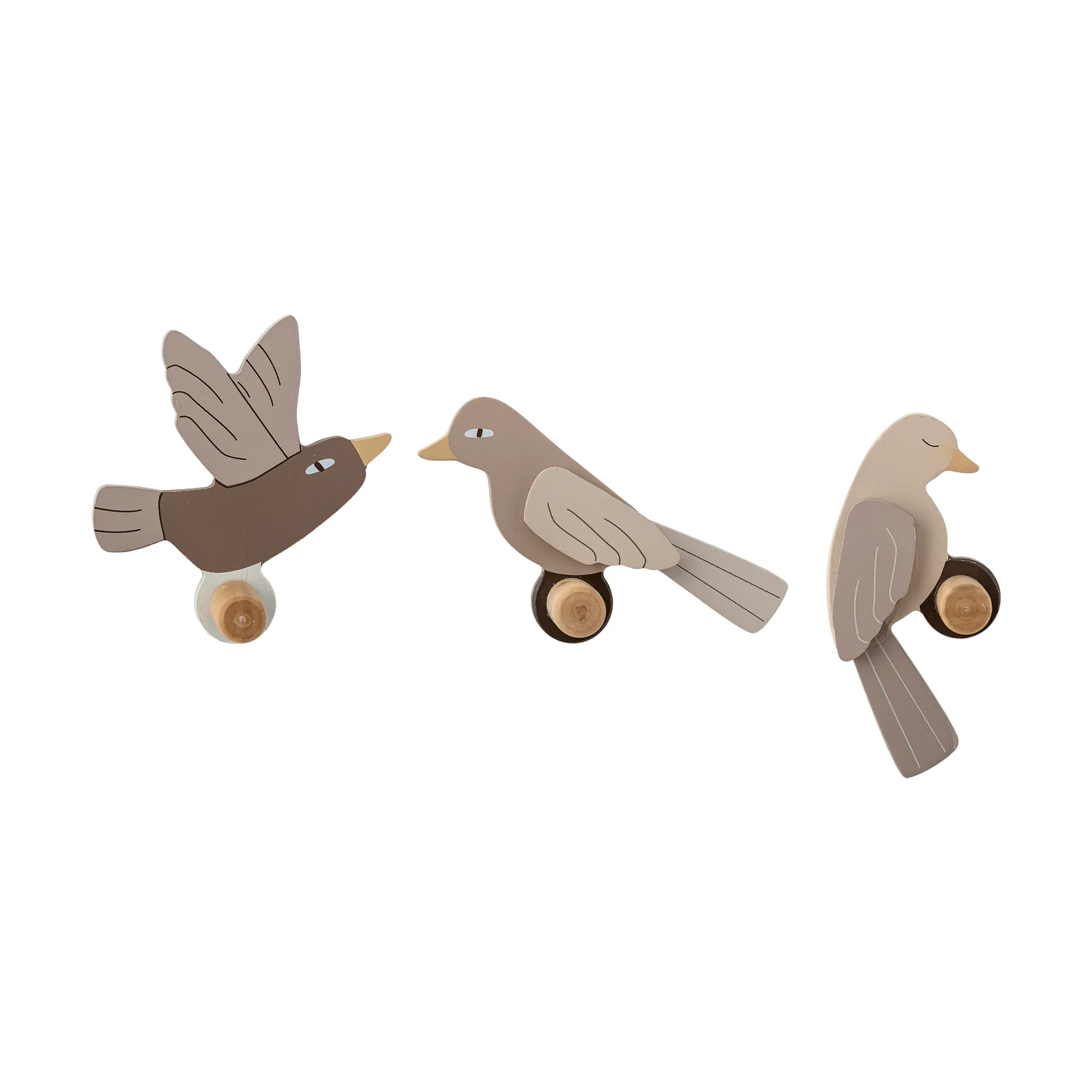 Lewi hook 3 pieces, Birds, brown Bloomingville