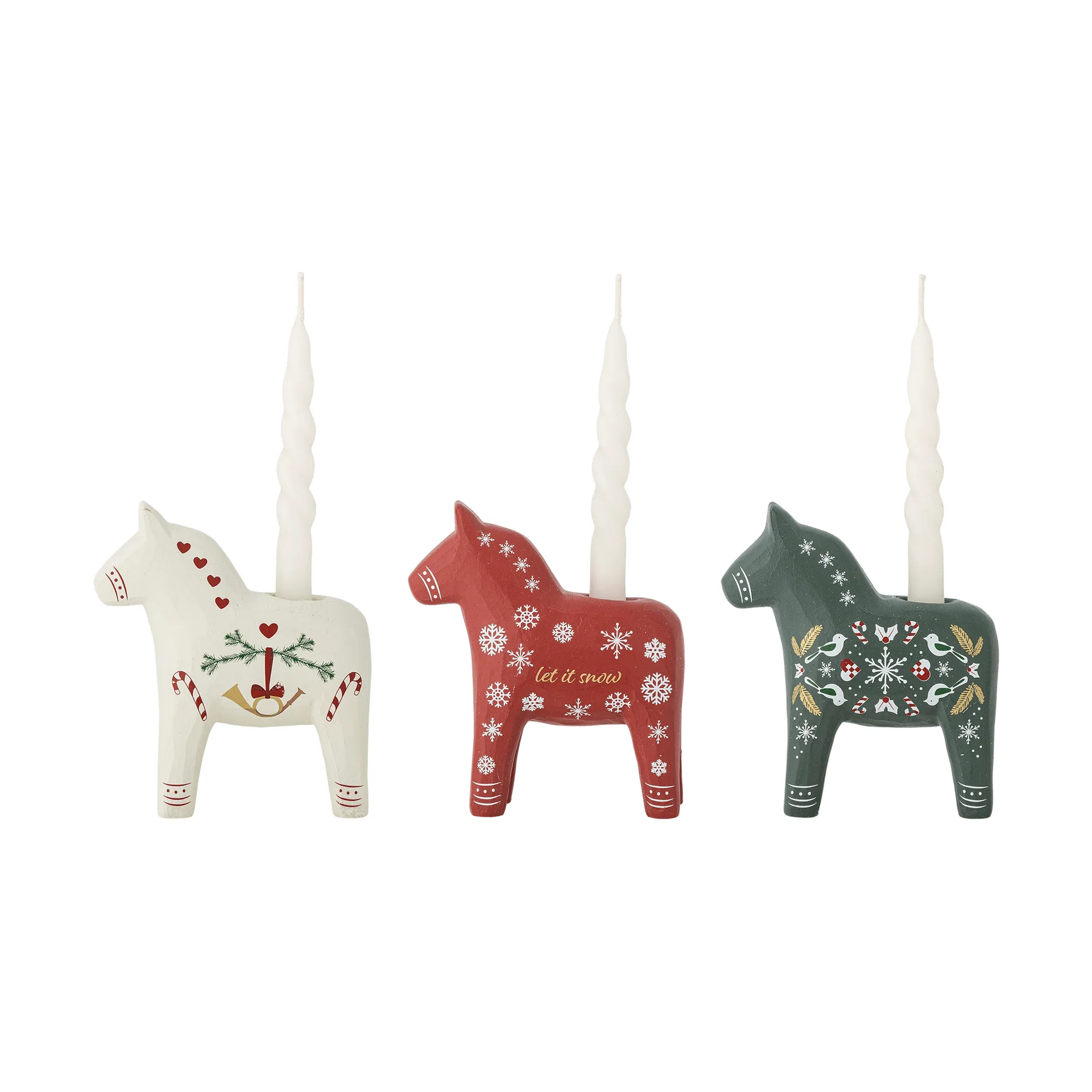 Number candle holder, White-red-green, 3 pieces, 10 cm Bloomingville