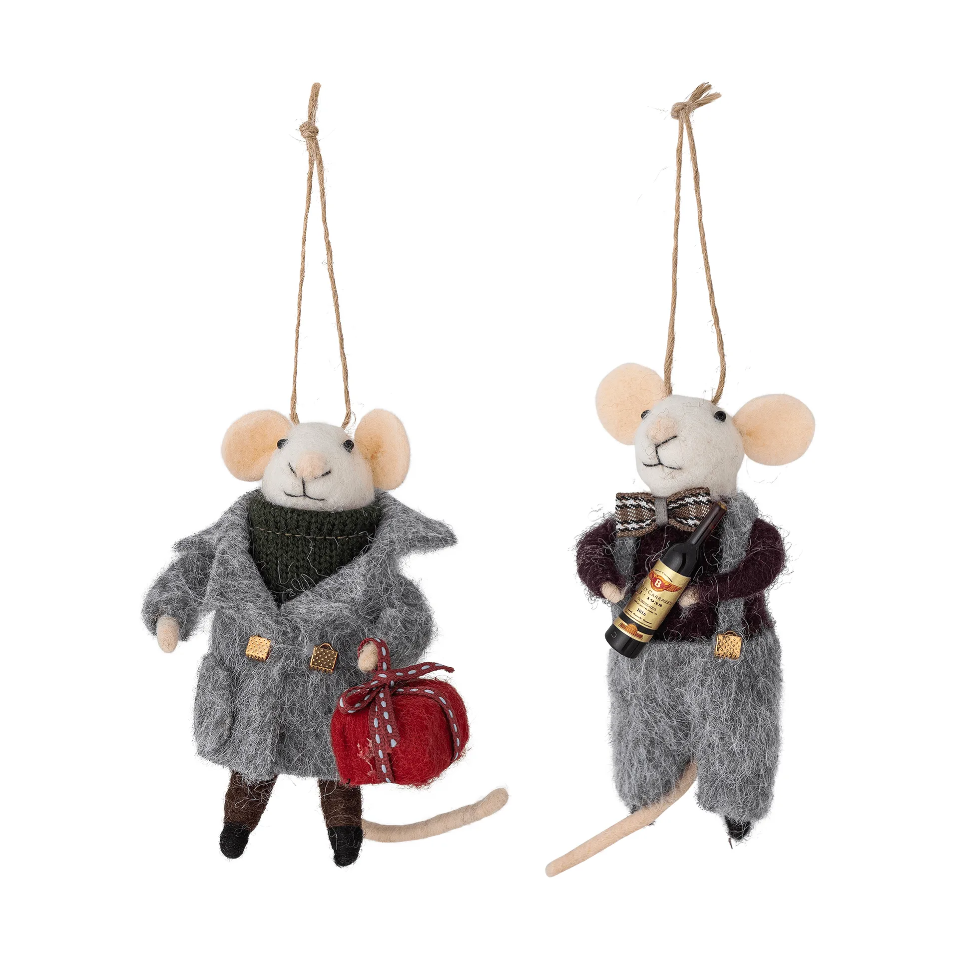 Peo Christmas tree decorations wool 2 pieces, Grey-black, 11 cm Bloomingville