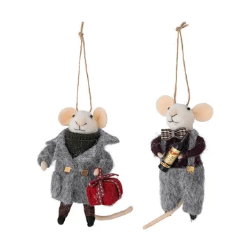 Peo Christmas tree decorations wool 2 pieces - Grey-black, 11 cm - Bloomingville
