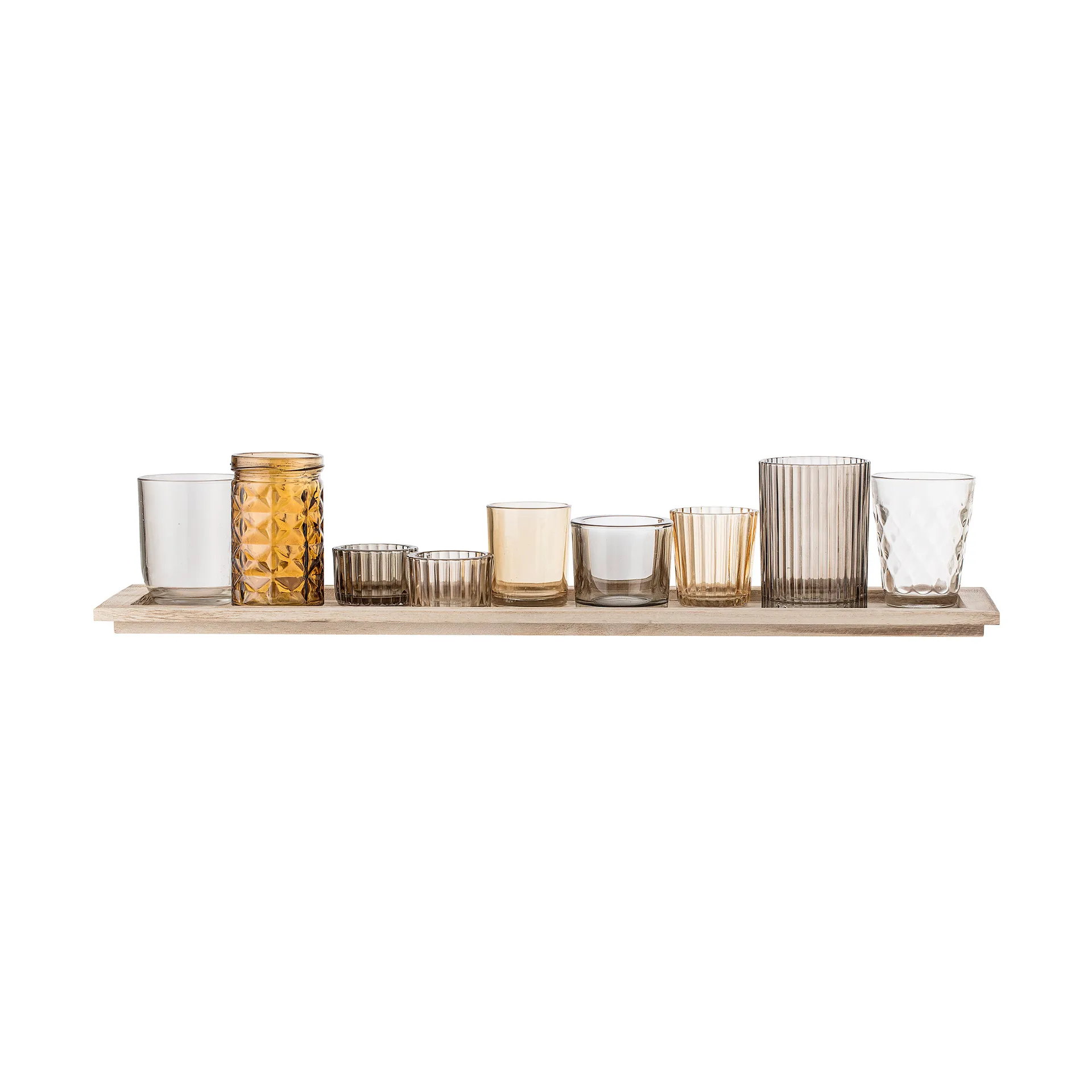 Sanga tray with candle holders 10 pieces, Brown Bloomingville