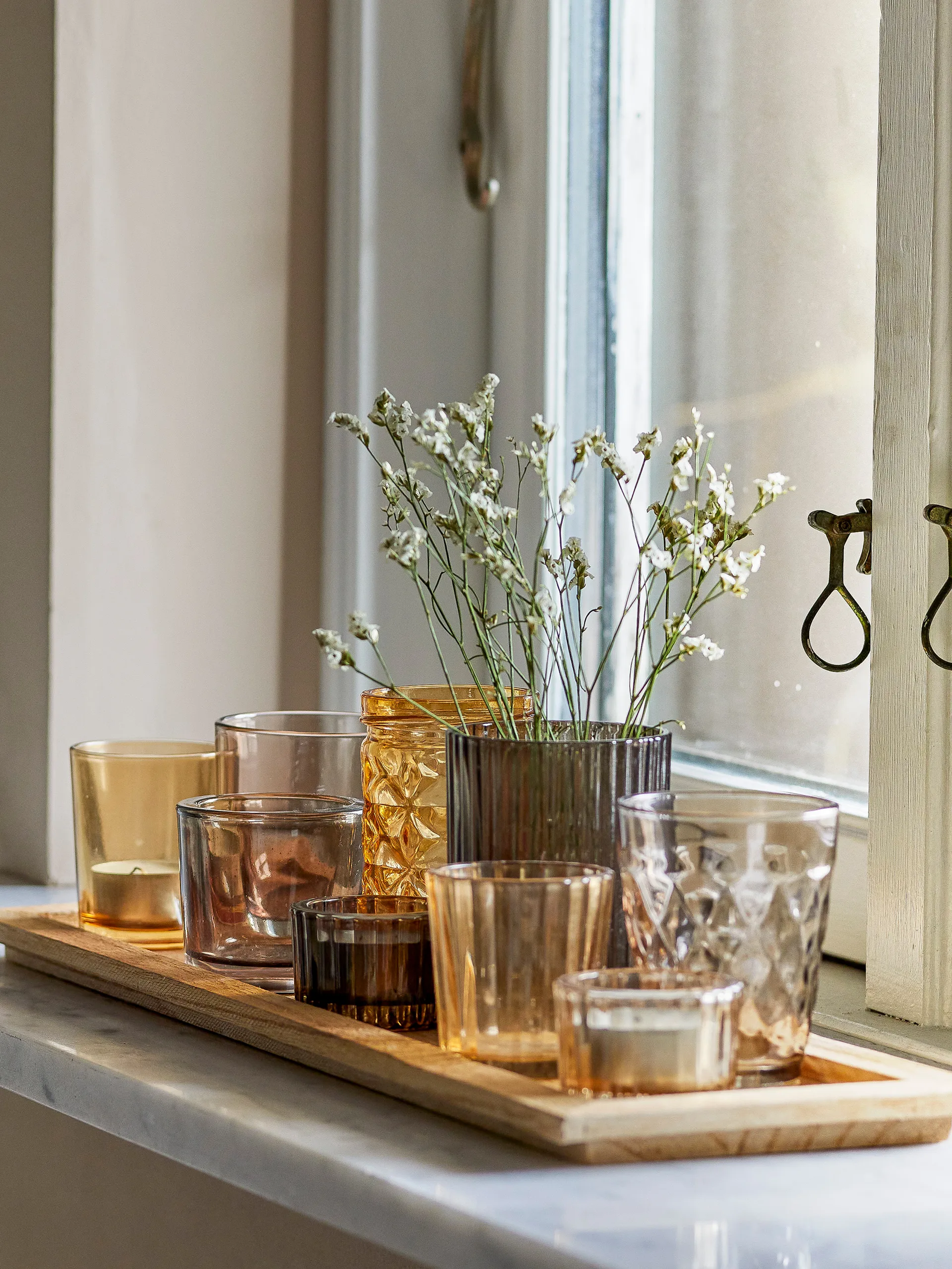 Sanga tray with candle holders 10 pieces, Brown Bloomingville