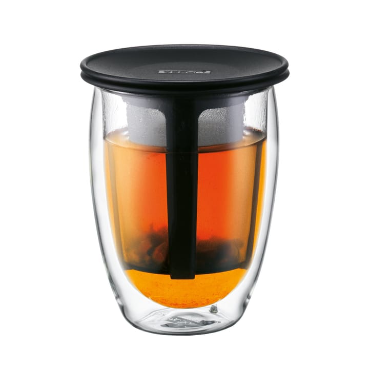 Tea For One glass with tea strainer, black Bodum