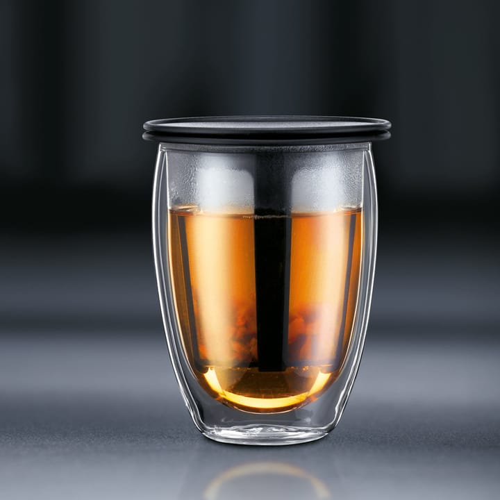 Tea For One glass with tea strainer, black Bodum