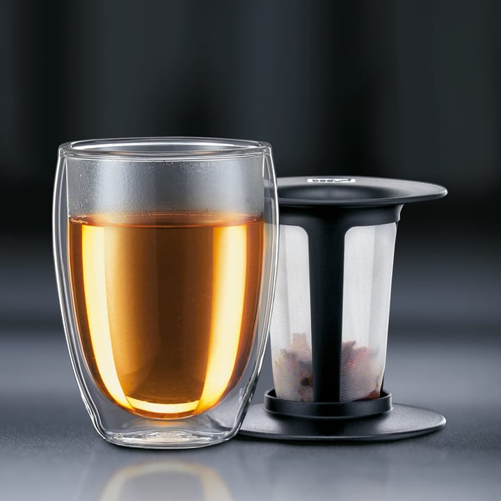 Tea For One glass with tea strainer, black Bodum