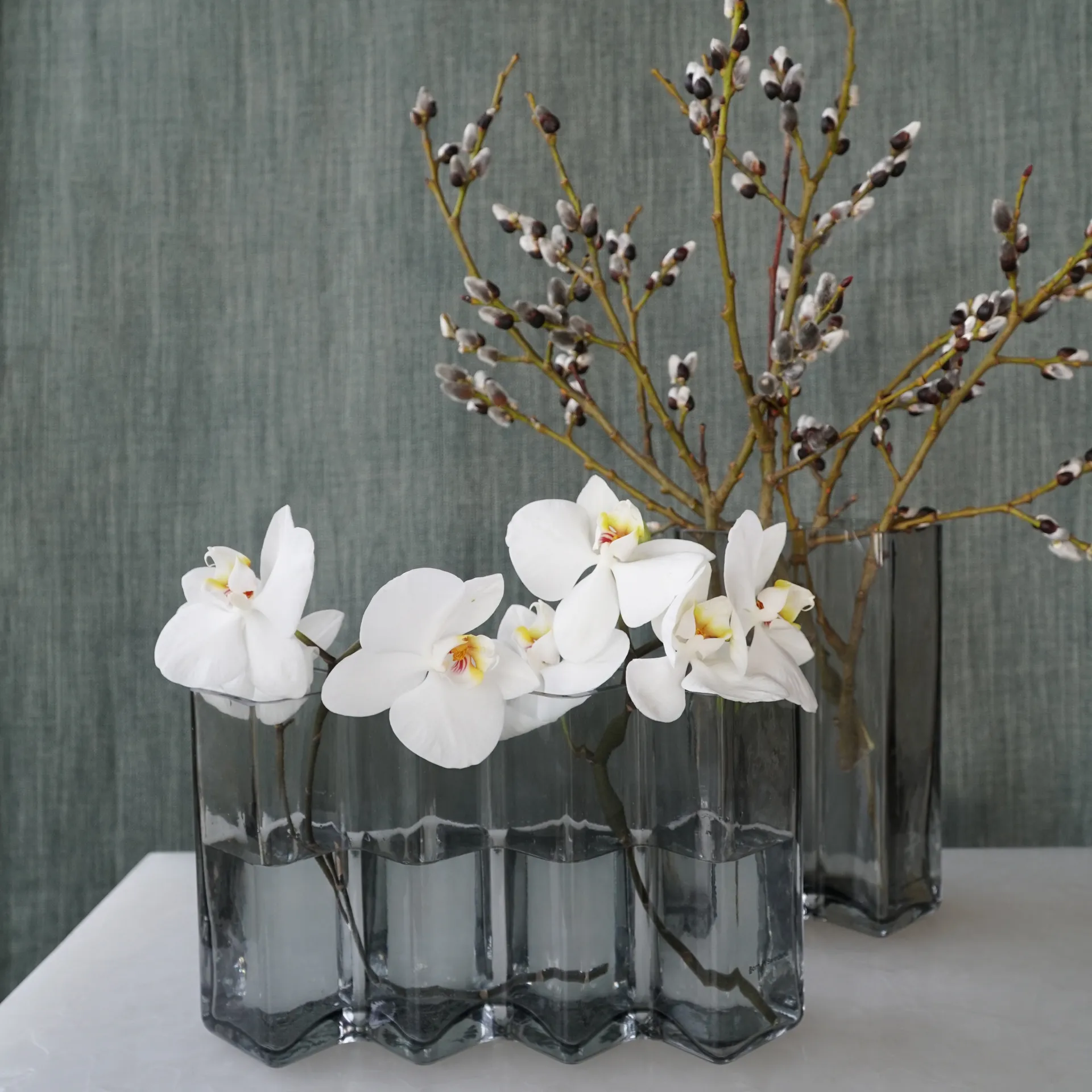 Row vase two chambers, Grey Born In Sweden