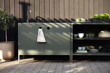 Kelia outdoor kitchen bench with shelves - Nordic green, 121x91x64 cm - Brafab