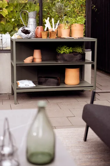 Kelia outdoor kitchen bench with shelves - Nordic green, 121x91x64 cm - Brafab