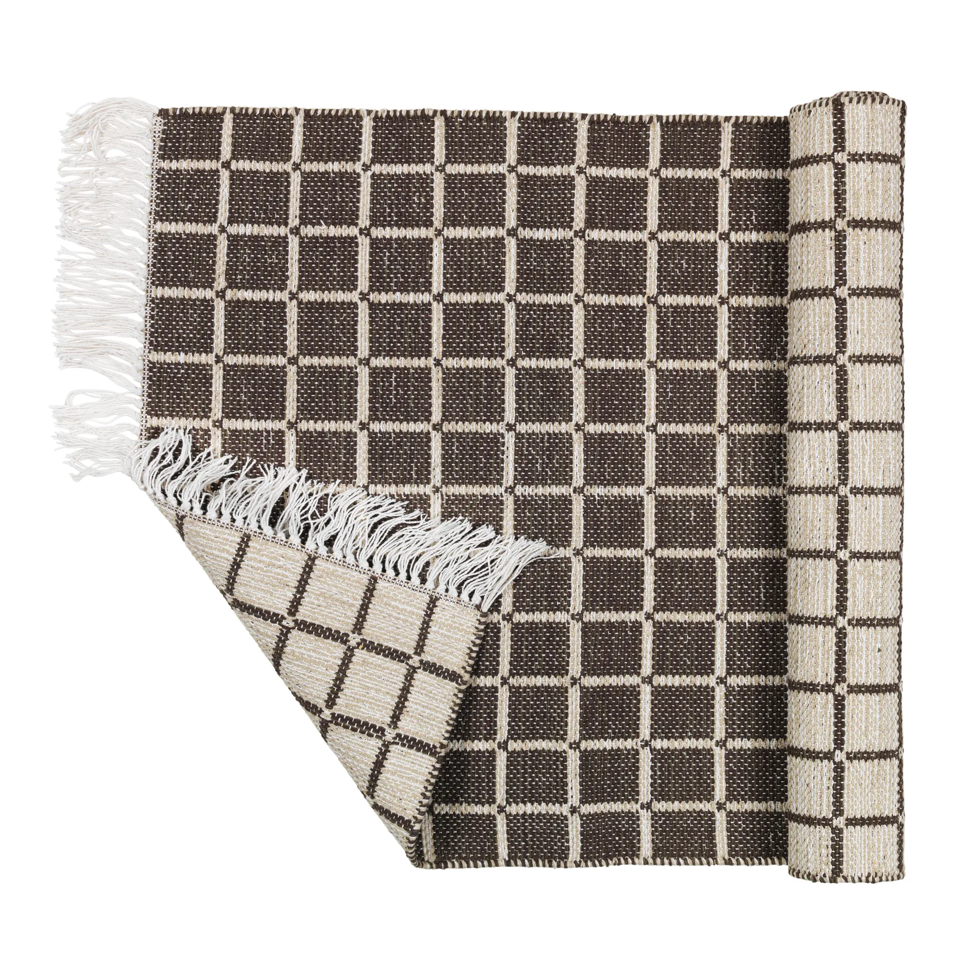 Henny cotton rug 140x200 cm, Light grey-aubergine Broste Copenhagen