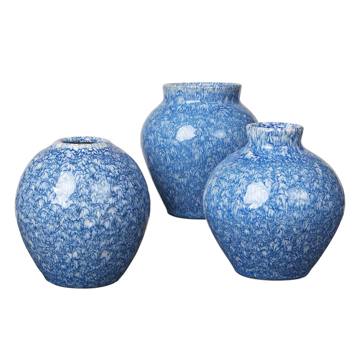Ingrid ceramic vase 14.5 cm 3-pack, insignia blue-white Broste Copenhagen