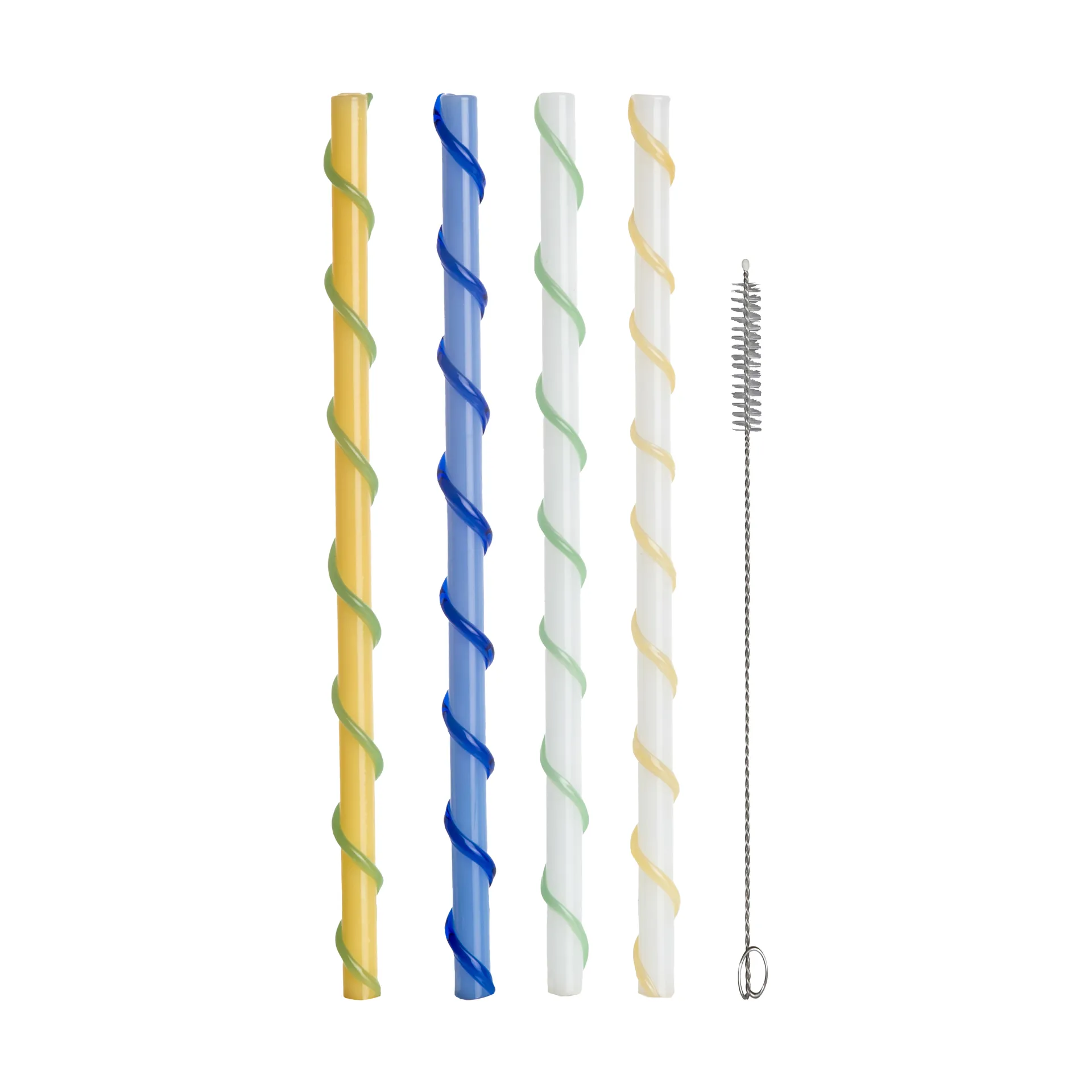 Celebrate straws long 20 cm 4 pieces, Blue-white-yellow-green Byon